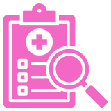 Medical checklist icon with magnifying glass